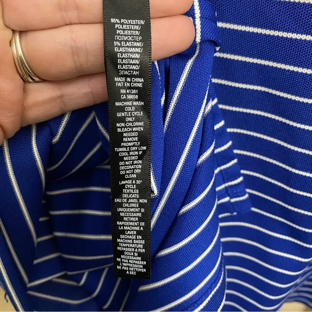 Ralph‎ Lauren RLX Cobalt Blue & White Stripe Golf Performance Polo Tee Size XXL